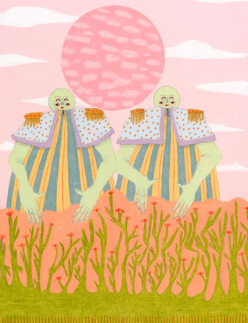 Pink-Moon-Patrol-by-Rhea-Mack_2024_Colored-pencil-on-pink-card-stock